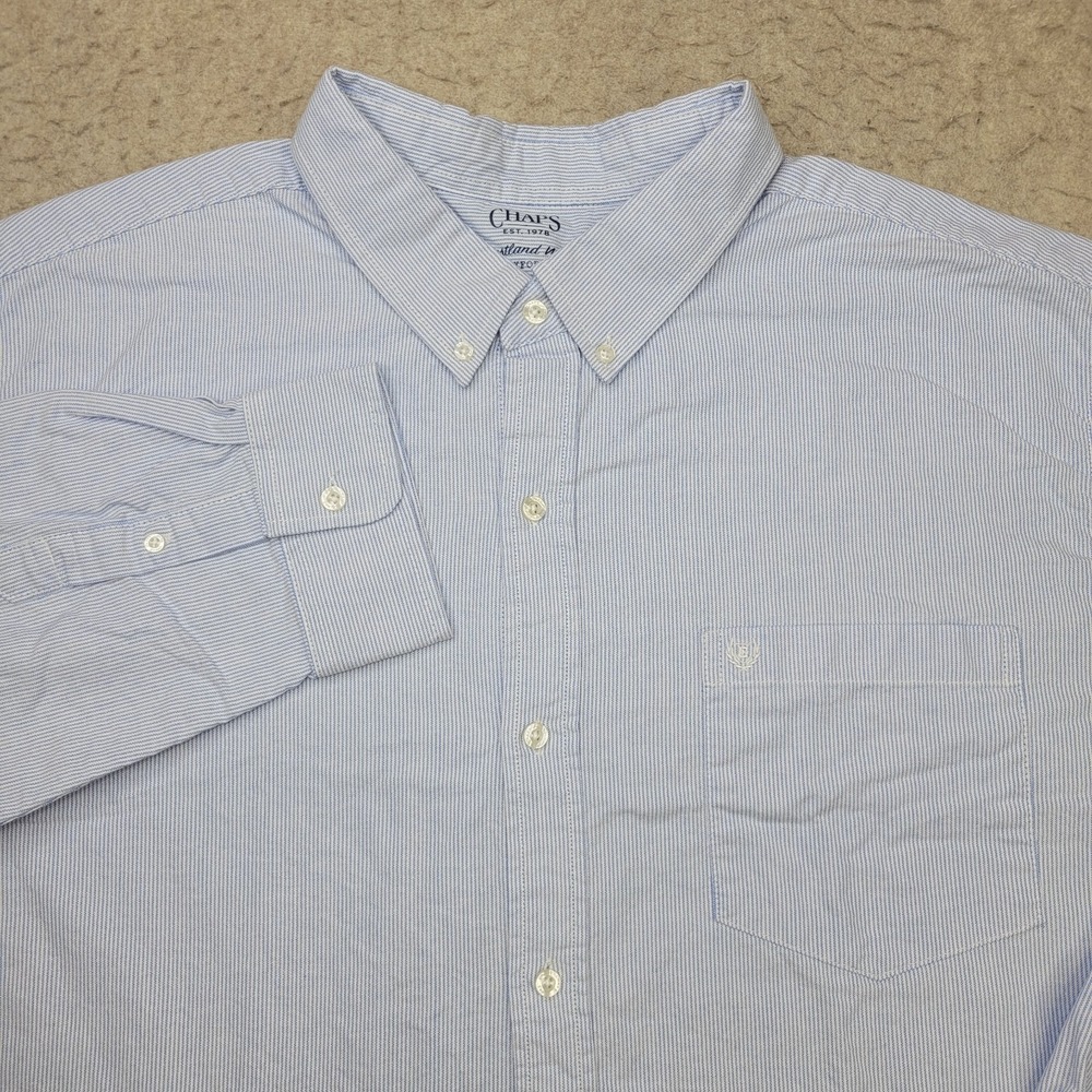 Chaps Coastland‎ Wash Shirt Mens 3XB Big Blue Striped Long Sleeve Button Down